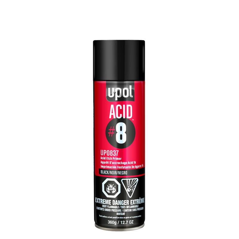 U-POL ACID#8 Acid Etch Primer, Automotive Etching Primer Spray Paint For Bare Metals, Durable Against Rust & Corrosion, Easy-To-Use, Black, 12.7 OZ
